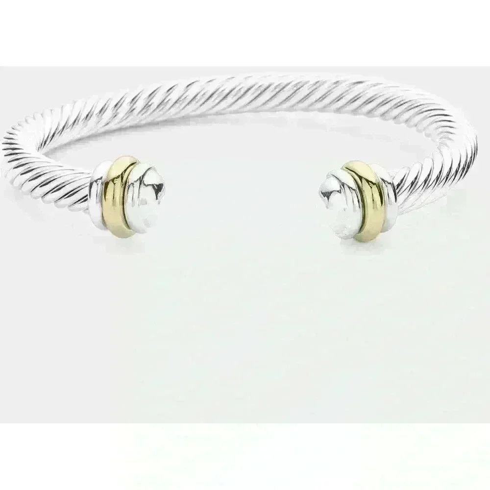 Two Tone Large Cable Cuff Bracelet